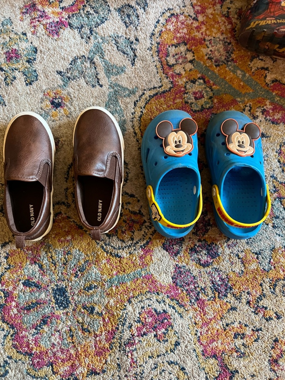 Mickey Mouse Blue Kids Clogs with Yellow Strap and Old Navy shoes